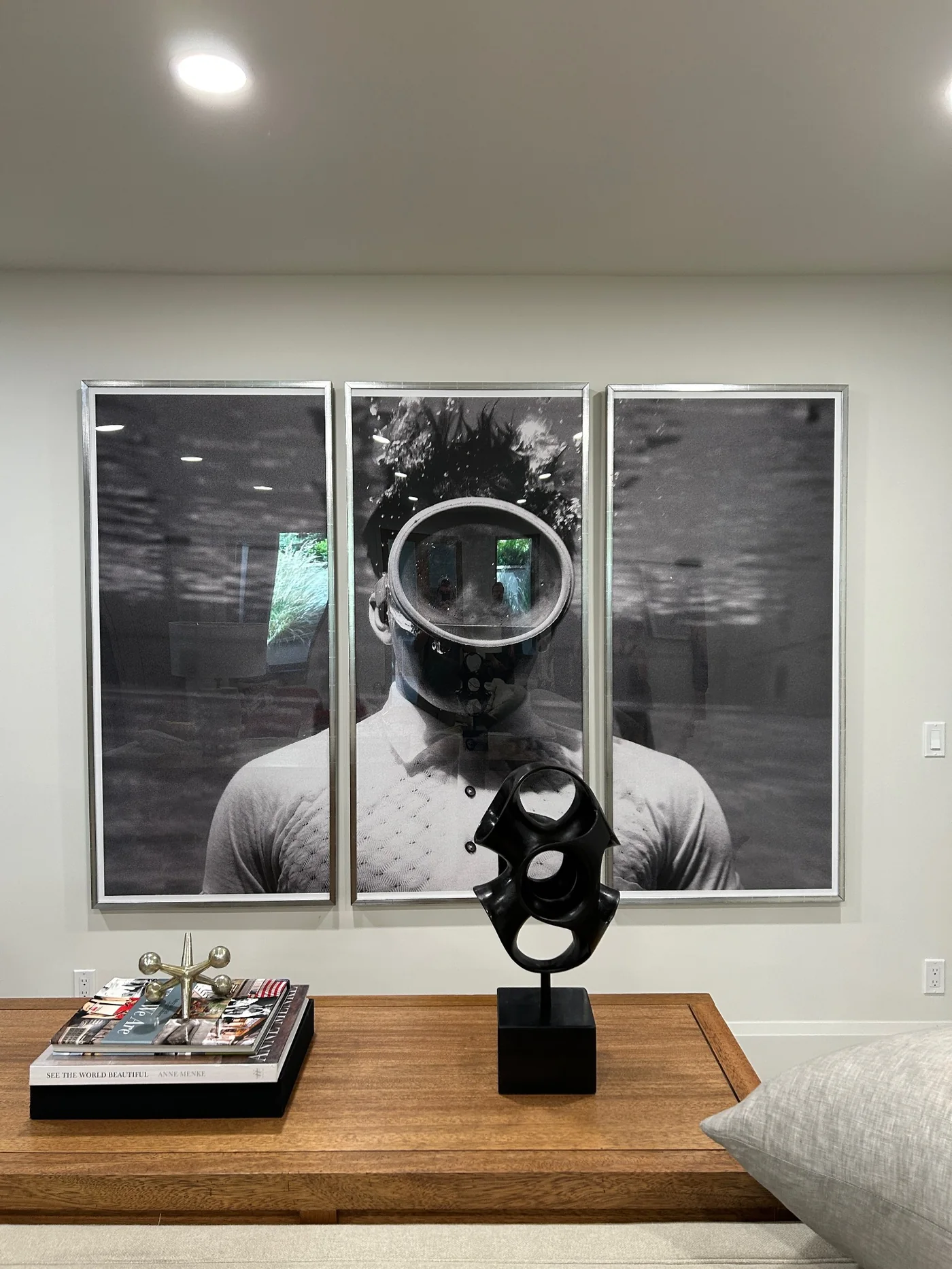 Large statement artwork installed over a console